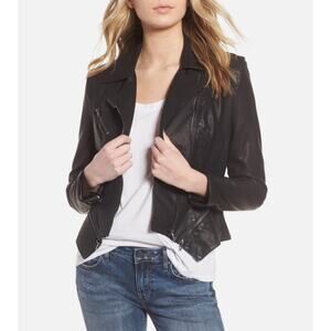 Blank NYC Women’s S Black Vegan Leather Moto Biker Zip Front Long Sleeve Jacket